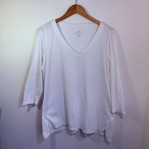 J. Jill White Pima Cotton V-Neck 3/4 Sleeve Top M Tall